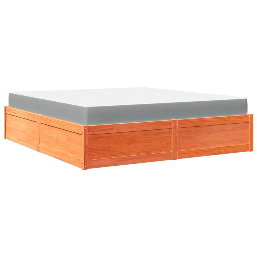 Bed met matras massief grenenhout wasbruin 180x200 cm - Afbeelding 2