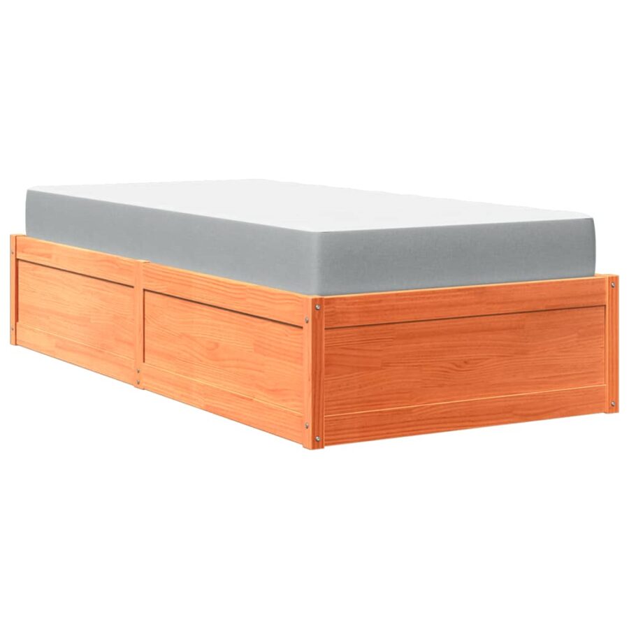 Bed met matras massief grenenhout wasbruin 90x190 cm - Afbeelding 2