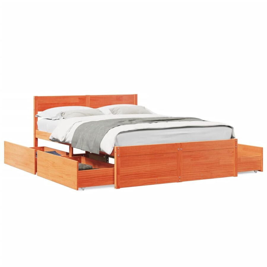 Bed met matras massief grenenhout wasbruin 140x190 cm - Afbeelding 2