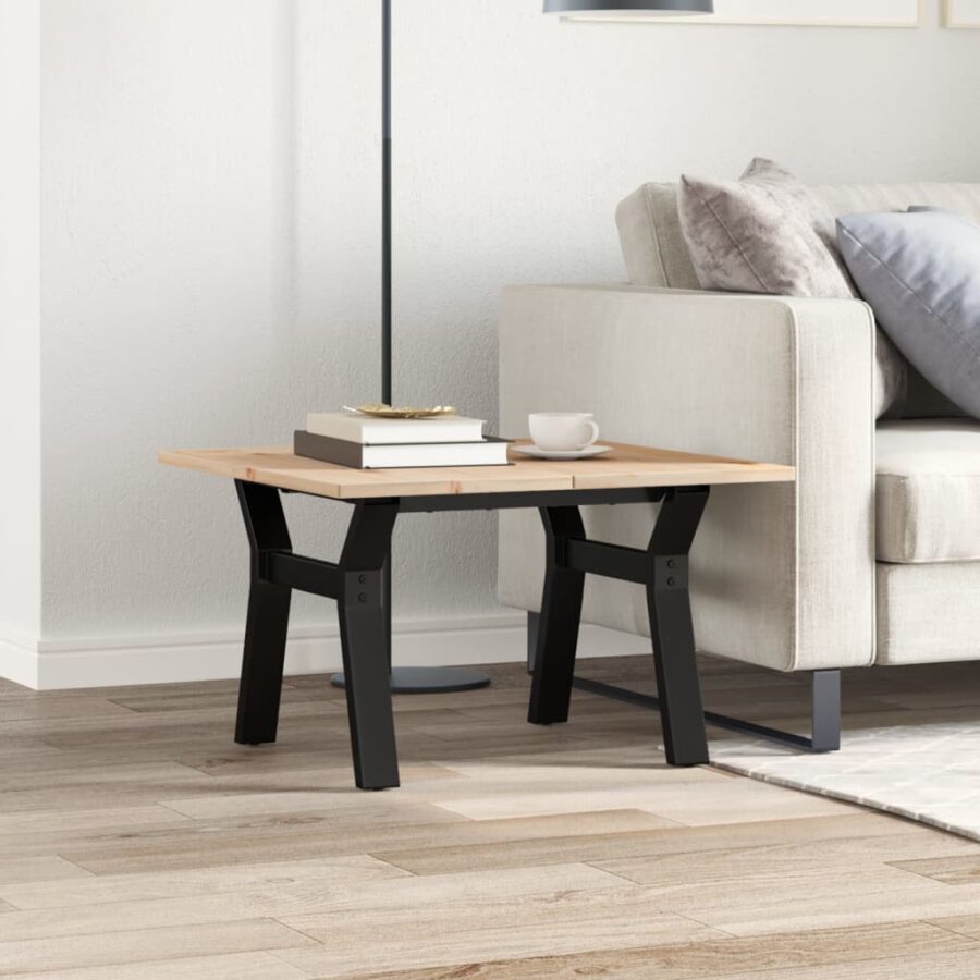 Salontafel Y-frame 60x60x40 cm massief grenenhout en gietijzer - Afbeelding 3