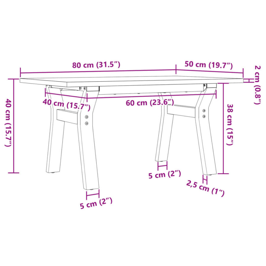 Salontafel Y-frame 80x50x40 cm massief grenenhout en gietijzer - Afbeelding 10