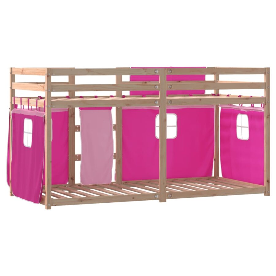 Stapelbed met gordijnen 80x200 cm grenenhout roze - Afbeelding 7