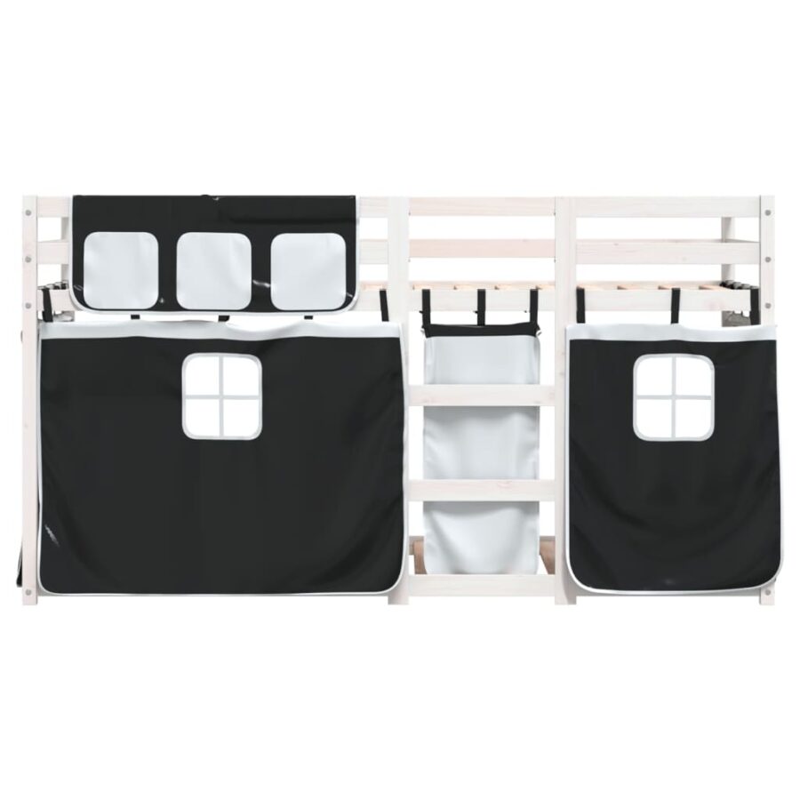 Stapelbed met gordijnen 80x200 cm grenenhout wit en zwart - Afbeelding 5