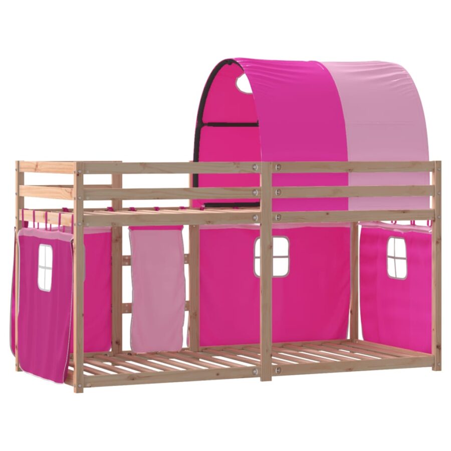 Stapelbed met gordijnen 80x200 cm grenenhout roze - Afbeelding 7