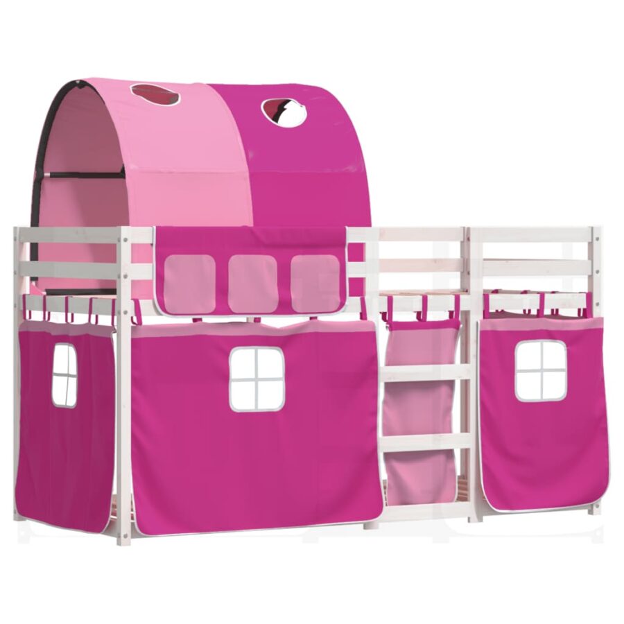 Stapelbed met gordijnen 80x200 cm grenenhout roze - Afbeelding 3