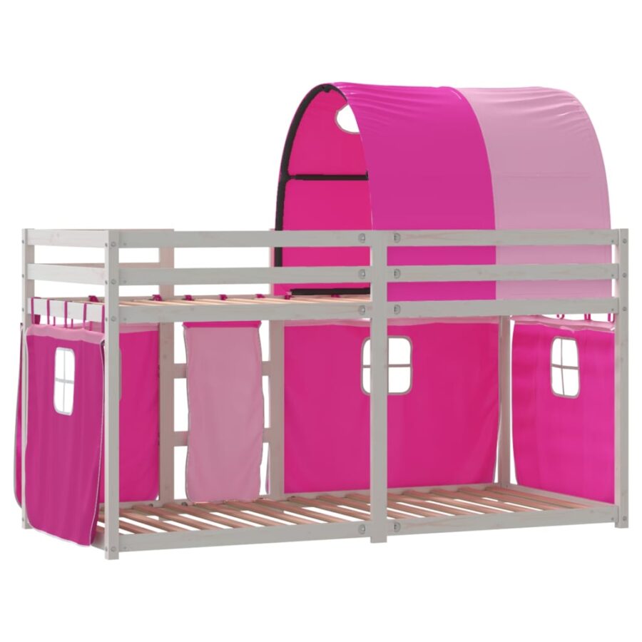 Stapelbed met gordijnen 80x200 cm grenenhout roze - Afbeelding 7