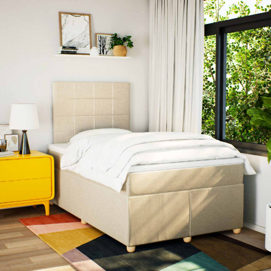 Boxspring met matras stof crèmekleurig 120x200 cm - Afbeelding 3