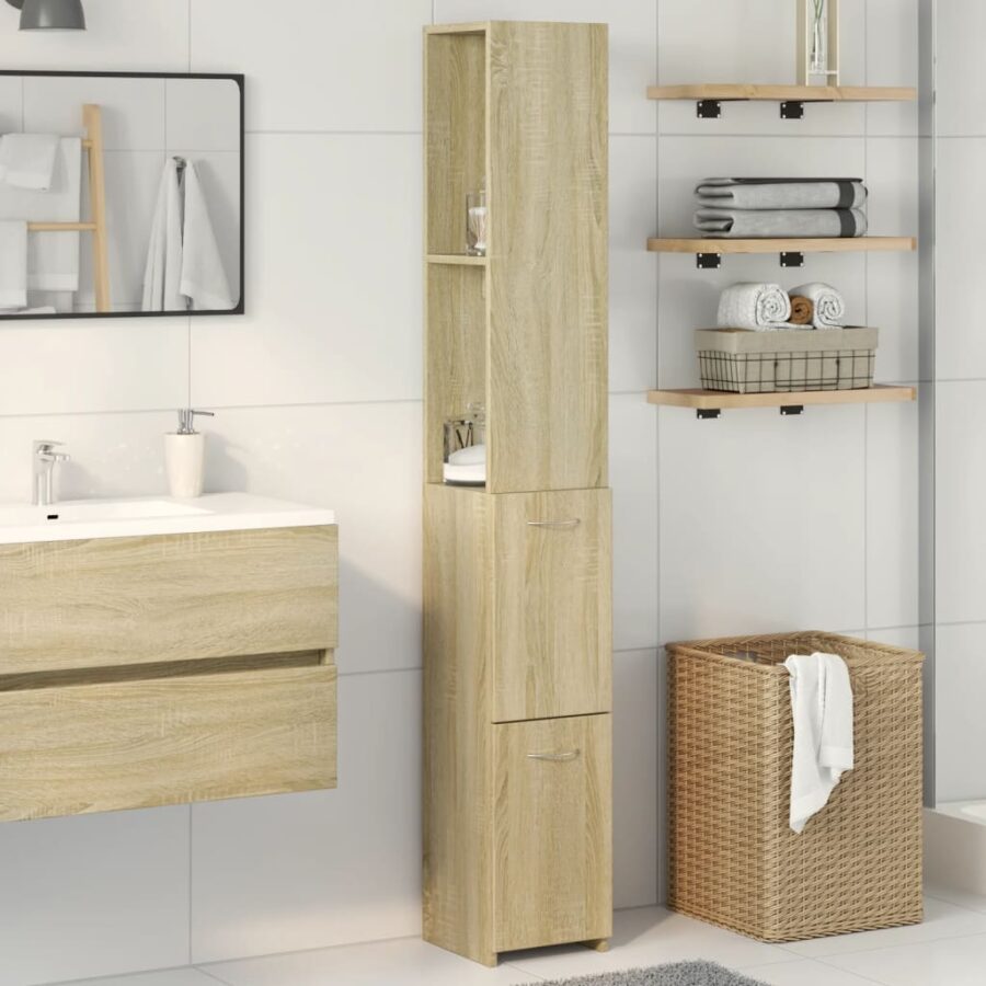 Badkamerkast 25x26,5x170 cm bewerkt hout sonoma eikenkleurig - Afbeelding 3