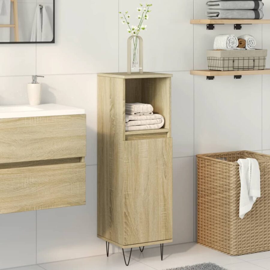 Badkamerkast 30x30x100 cm bewerkt hout sonoma eikenkleurig - Afbeelding 3