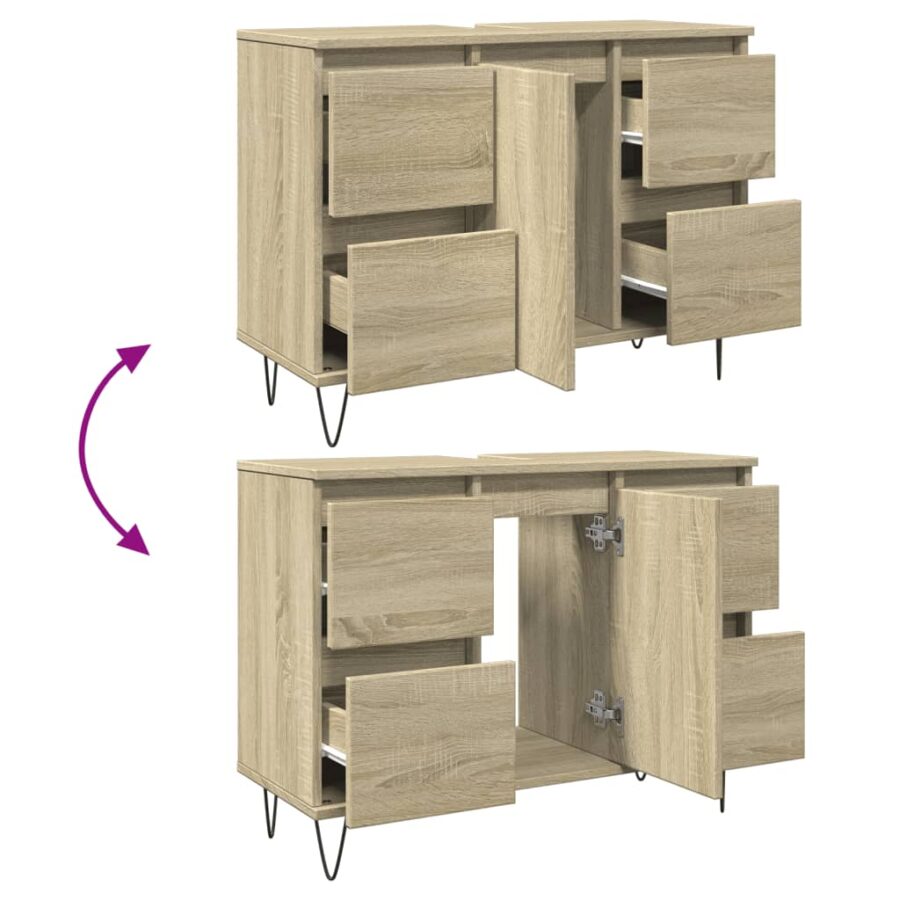 Badkamerkast 80x33x60 cm bewerkt hout sonoma eikenkleurig - Afbeelding 6