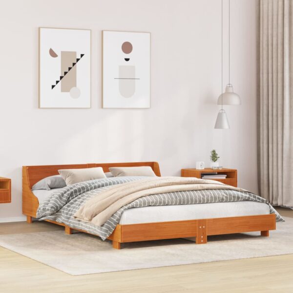 Bedframe zonder matras massief grenenhout wasbruin 135x190 cm