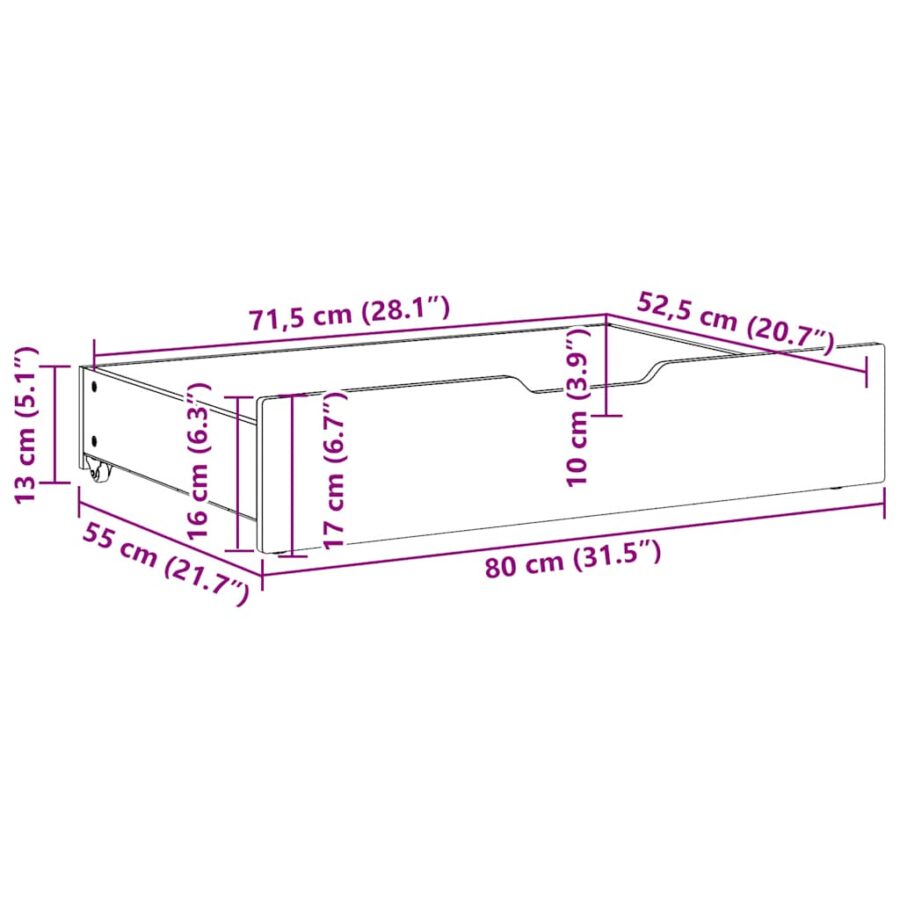 Bedlades 2 st 80x55x16 cm massief grenenhout wit - Afbeelding 8