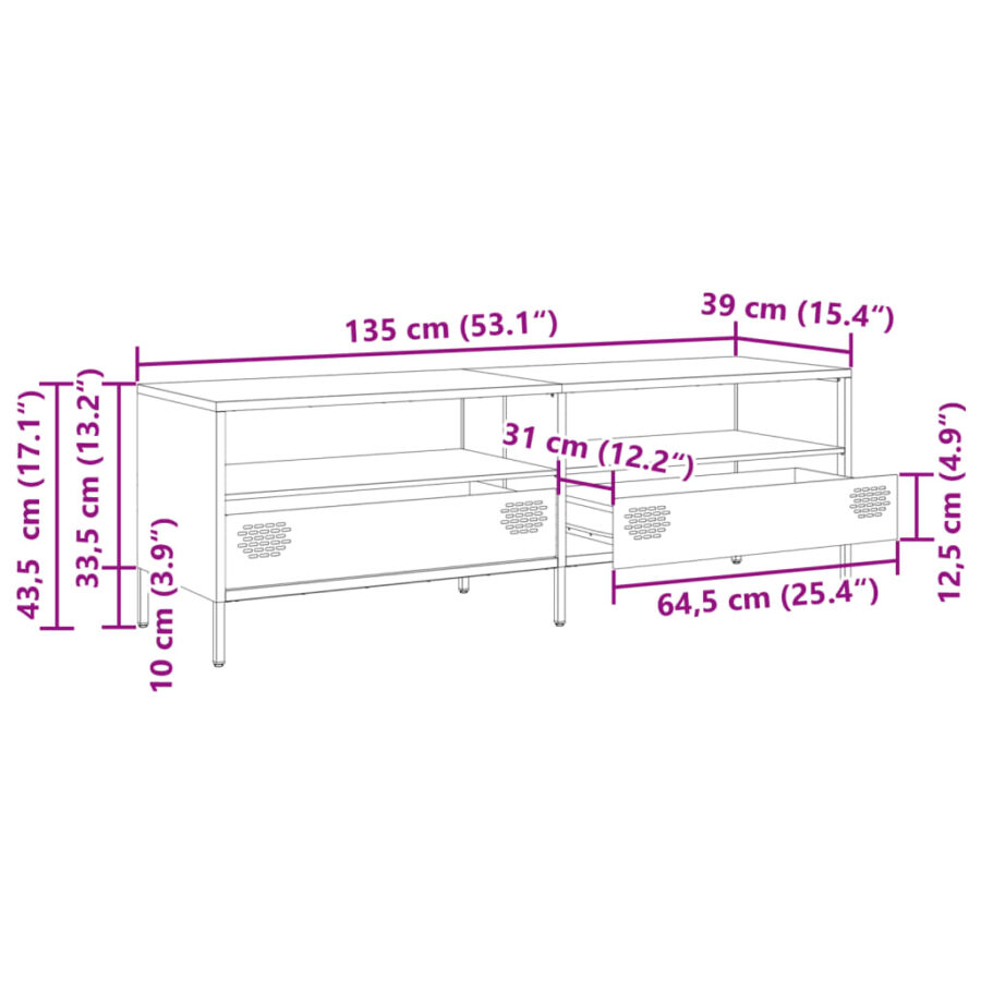 Tv-meubel 135x39x43,5 cm koudgewalst staal antracietkleurig - Afbeelding 12