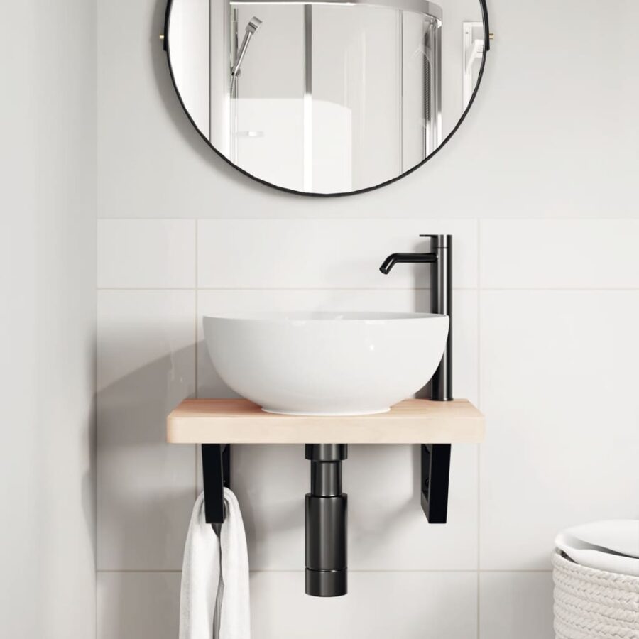 Badkamer wandschap staal en massief beukenhout - Afbeelding 3