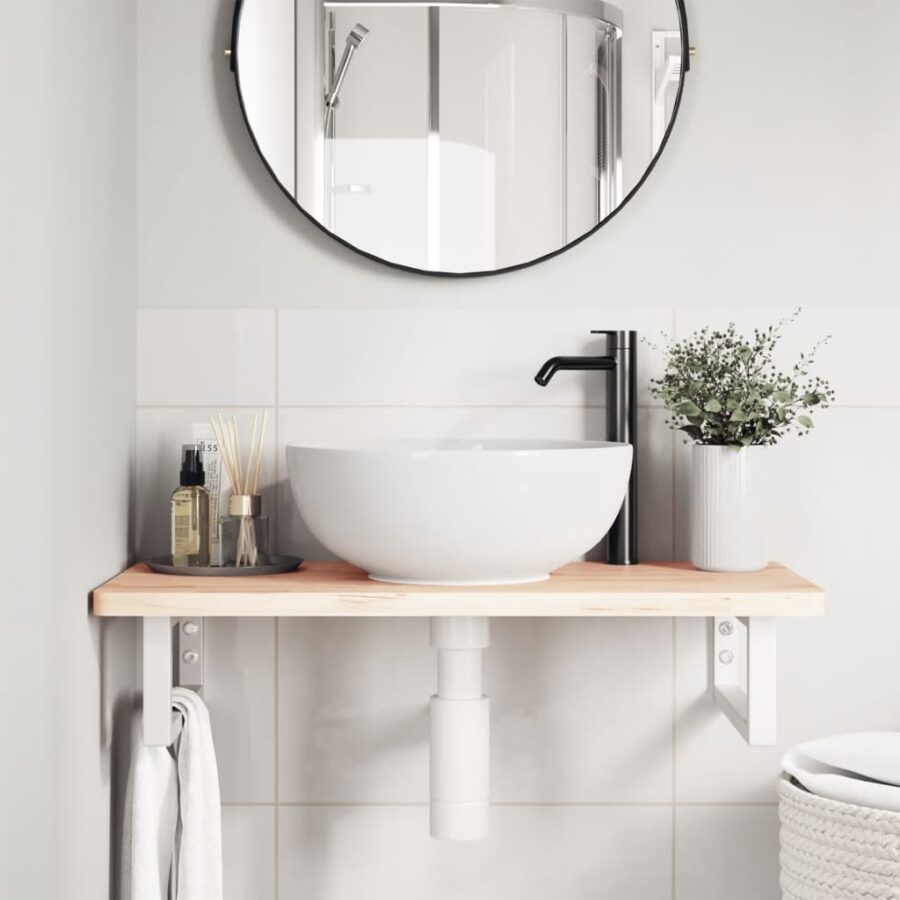 Badkamer wandschap staal en massief beukenhout - Afbeelding 3