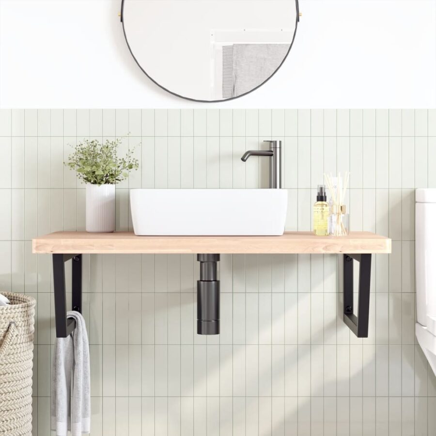 Badkamer wandschap staal en massief beukenhout - Afbeelding 3