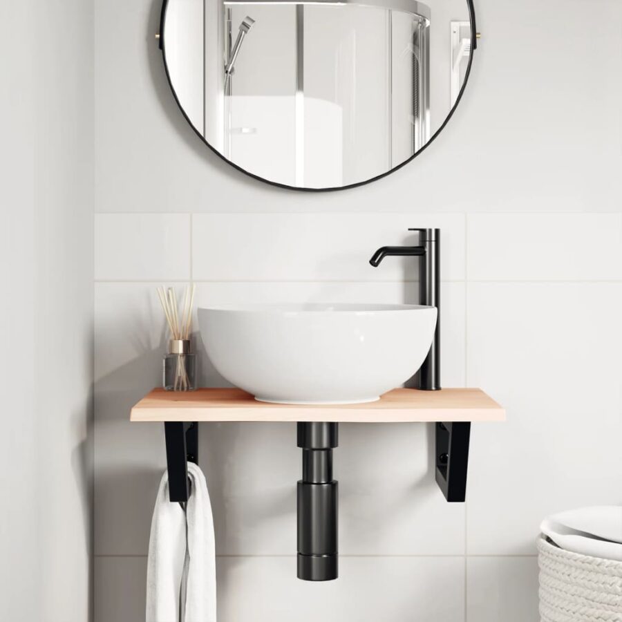 Badkamer wandschap staal en massief eikenhout - Afbeelding 3