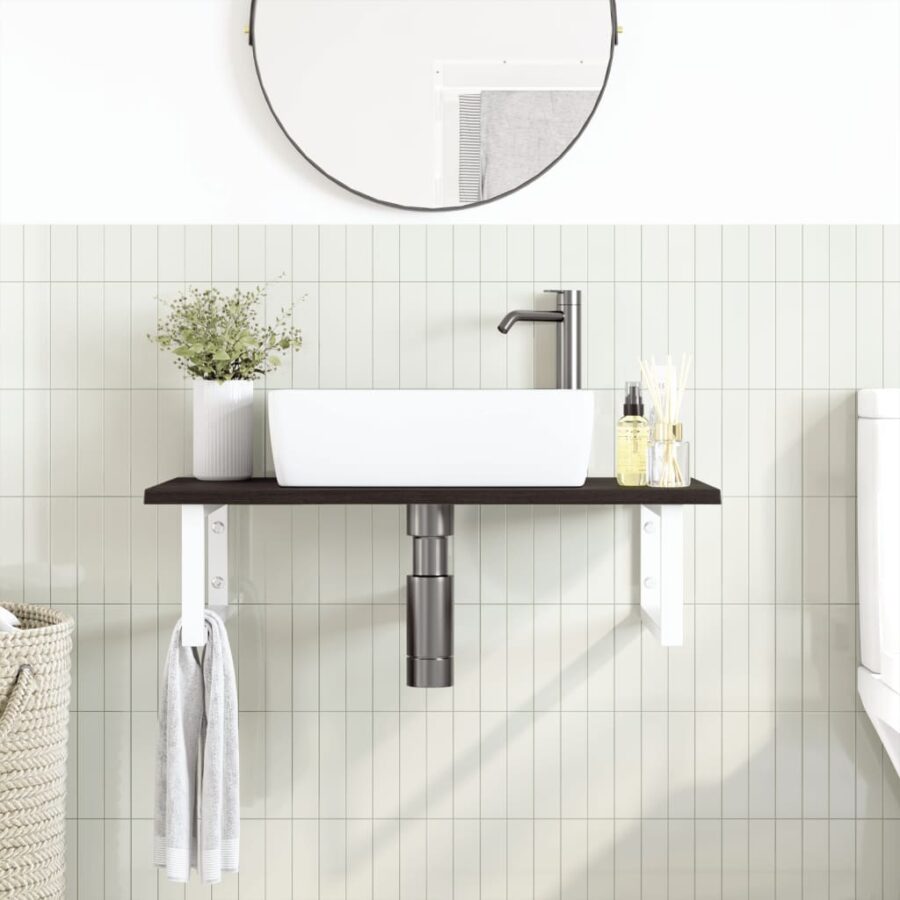 Badkamer wandschap staal en massief eikenhout - Afbeelding 3