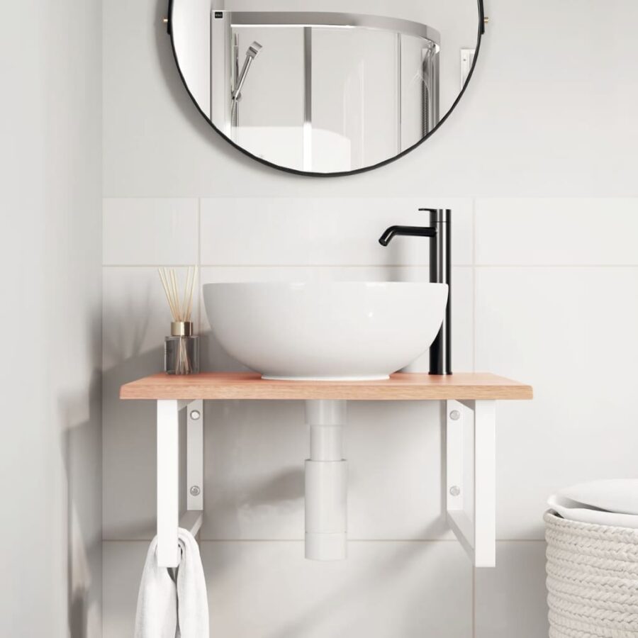 Badkamer wandschap staal en massief eikenhout - Afbeelding 3