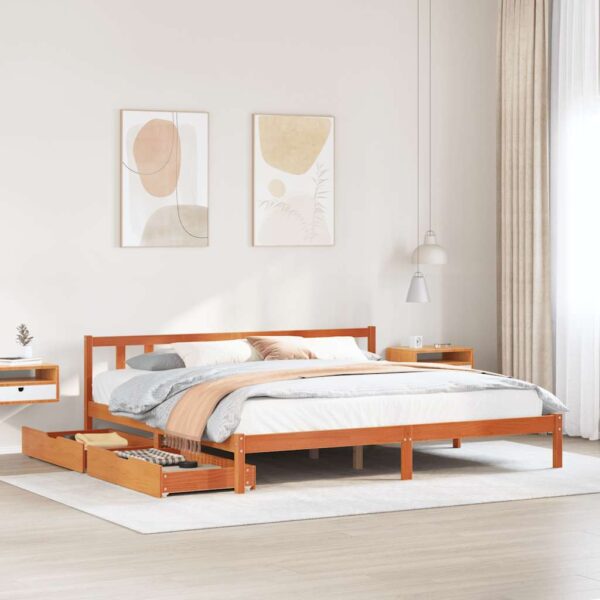 Bedframe zonder matras massief grenenhout wasbruin 200x200 cm