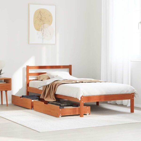 Bedframe zonder matras massief grenenhout wasbruin 75x190 cm
