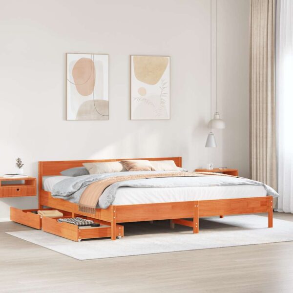 Bedframe zonder matras massief grenenhout wasbruin 200x200 cm