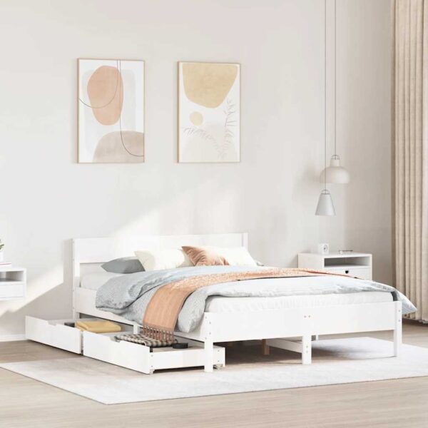Bedframe zonder matras massief grenenhout wit 120x190 cm