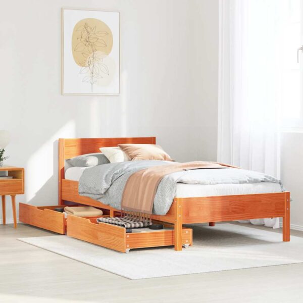 Bedframe zonder matras massief grenenhout wasbruin 90x190 cm