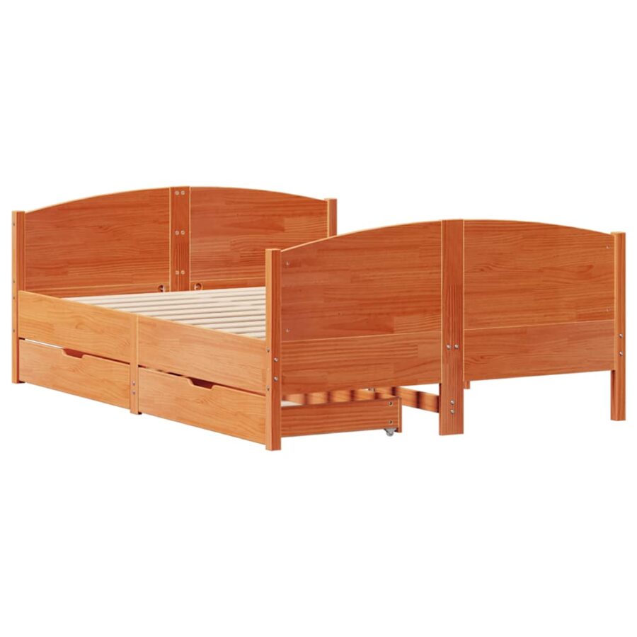 Bed met matras massief grenenhout wasbruin 140x190 cm - Afbeelding 3