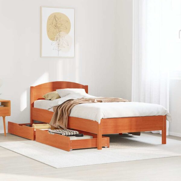 Bedframe zonder matras massief grenenhout wasbruin 75x190 cm