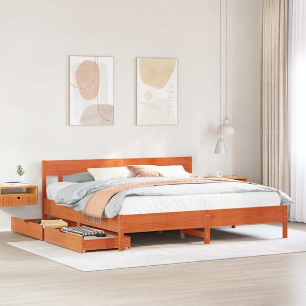 Bedframe zonder matras massief grenenhout wasbruin 200x200 cm
