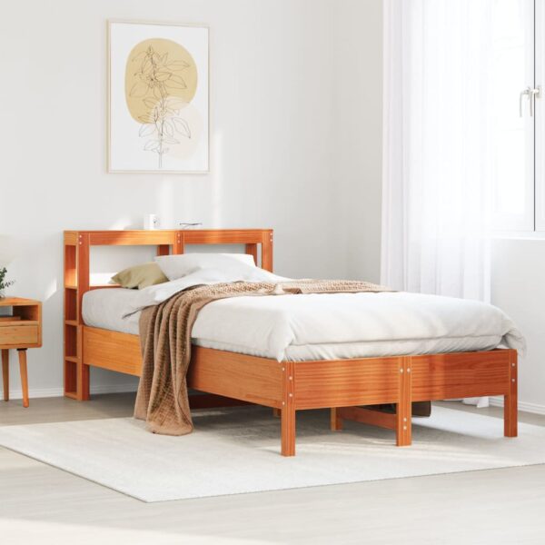 Bedframe zonder matras massief grenenhout wasbruin 90x190 cm