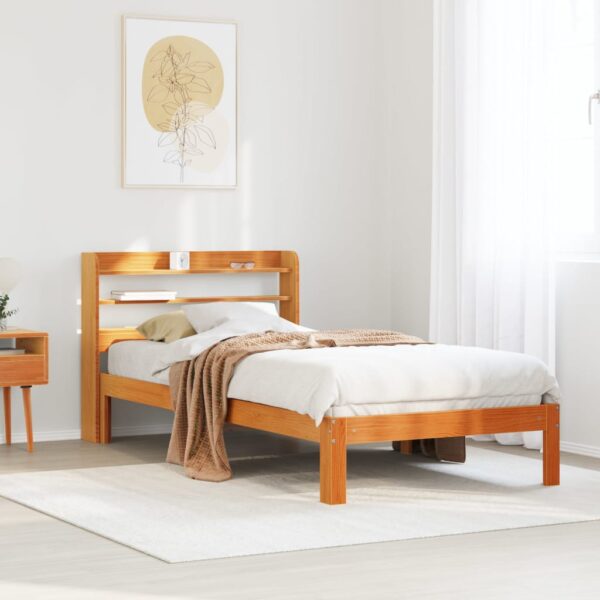 Bedframe zonder matras massief grenenhout wasbruin 90x190 cm