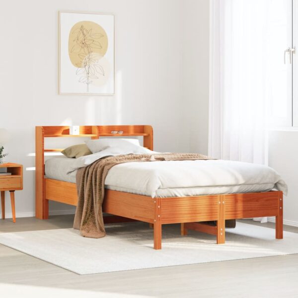 Bedframe zonder matras massief grenenhout wasbruin 75x190 cm
