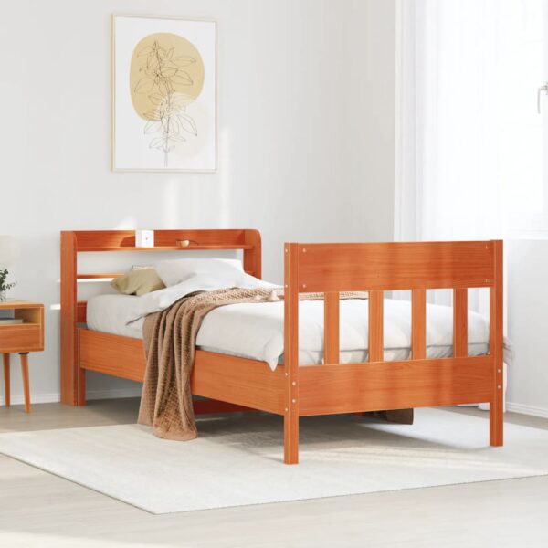 Bedframe zonder matras massief grenenhout wasbruin 90x190 cm