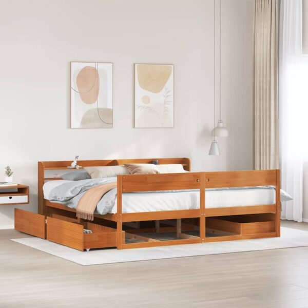 Bedframe zonder matras massief grenenhout wasbruin 200x200 cm