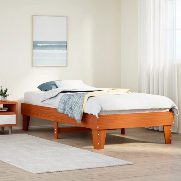 Bedframe zonder matras massief grenenhout wasbruin 90x190 cm