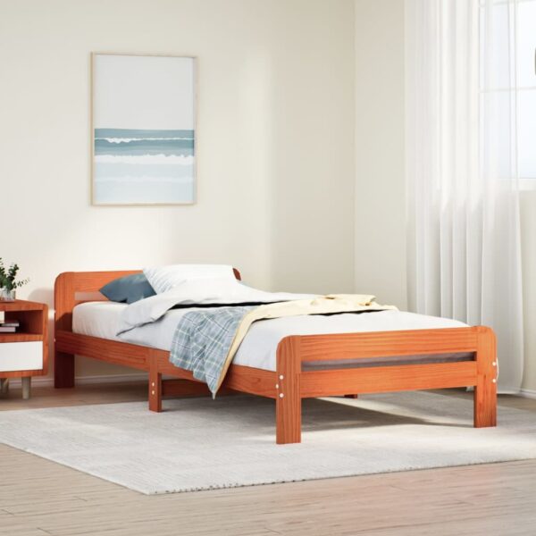 Bedframe zonder matras massief grenenhout wasbruin 90x190 cm
