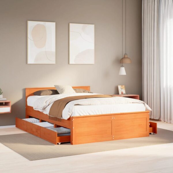 Bedframe zonder matras met hoofdbord hout wasbruin 140x200 cm