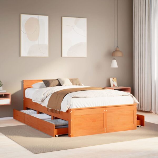 Bedframe zonder matras met hoofdbord hout wasbruin 120x200 cm