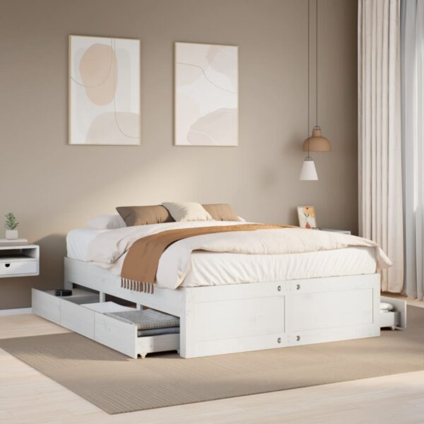 Bedframe zonder matras met lades grenenhout wit 150x200 cm