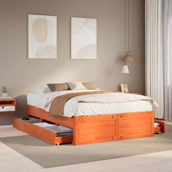 Bedframe zonder matras met lades grenenhout wasbruin 140x200 cm