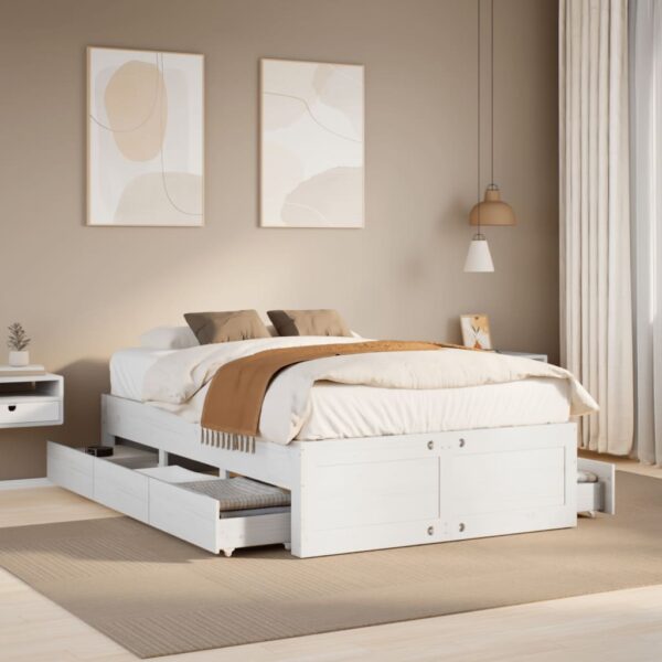 Bedframe zonder matras met lades grenenhout wit 120x200 cm