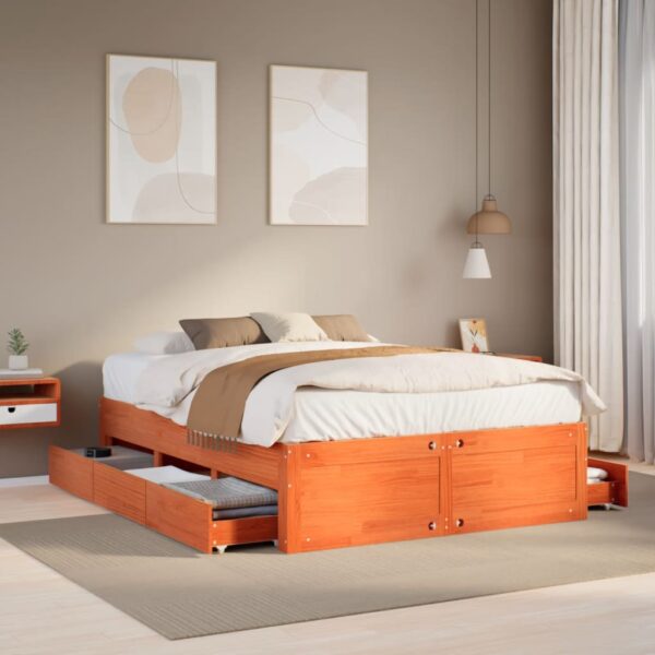 Bedframe zonder matras met lades grenenhout wasbruin 140x190 cm