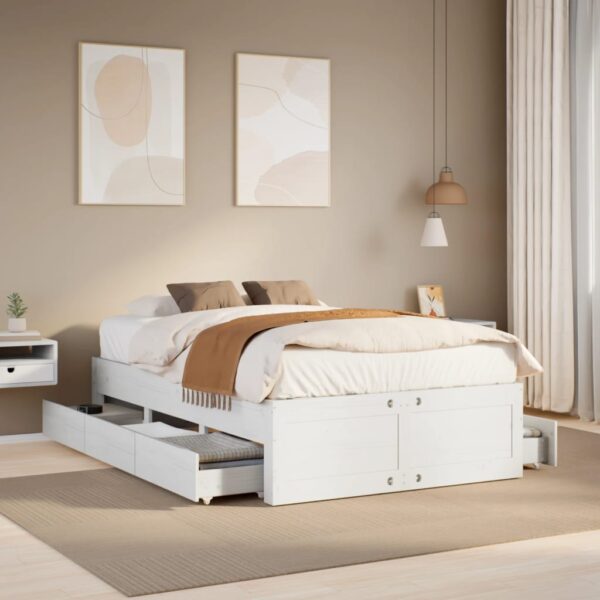 Bedframe zonder matras met lades grenenhout wit 120x190 cm