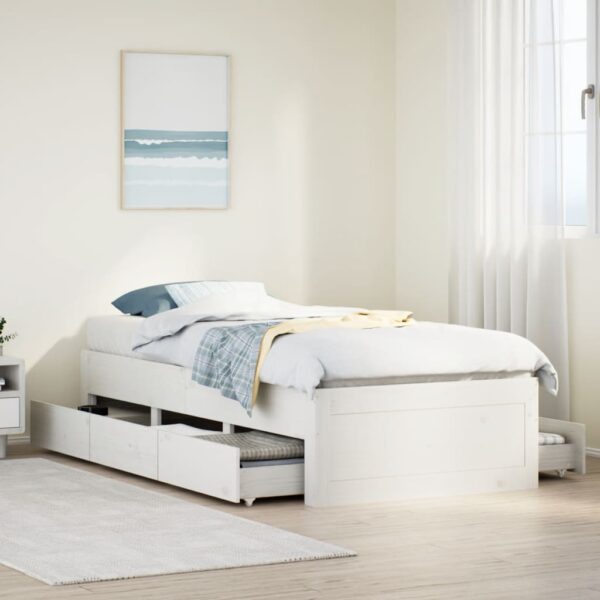Bedframe zonder matras met lades grenenhout wit 75x190 cm