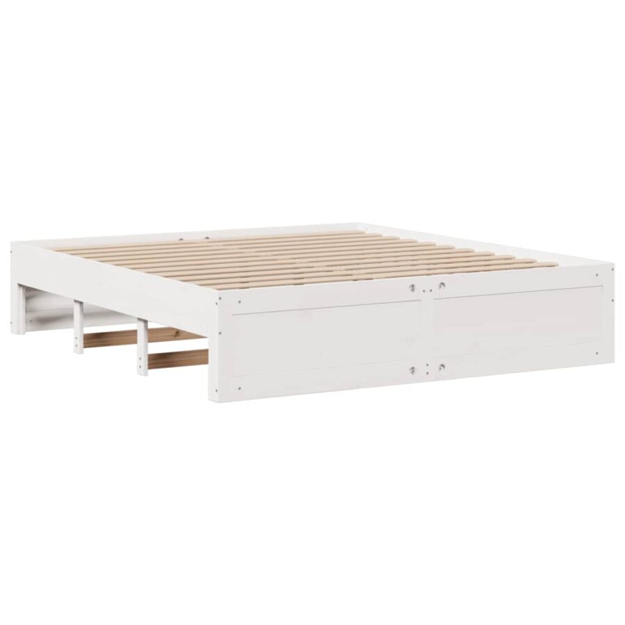 Bed met boekenkast zonder matras grenenhout wit 200x200 cm - Afbeelding 7