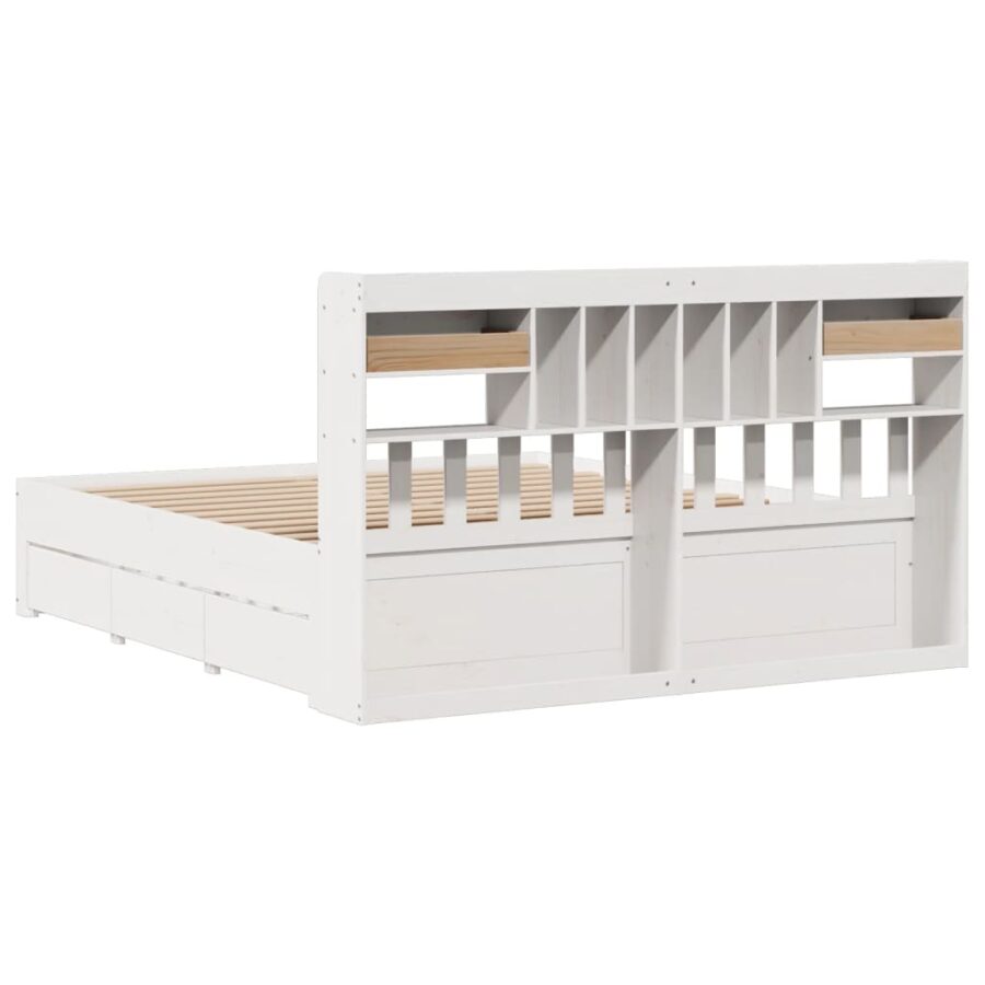Bed met boekenkast zonder matras grenenhout wit 200x200 cm - Afbeelding 11