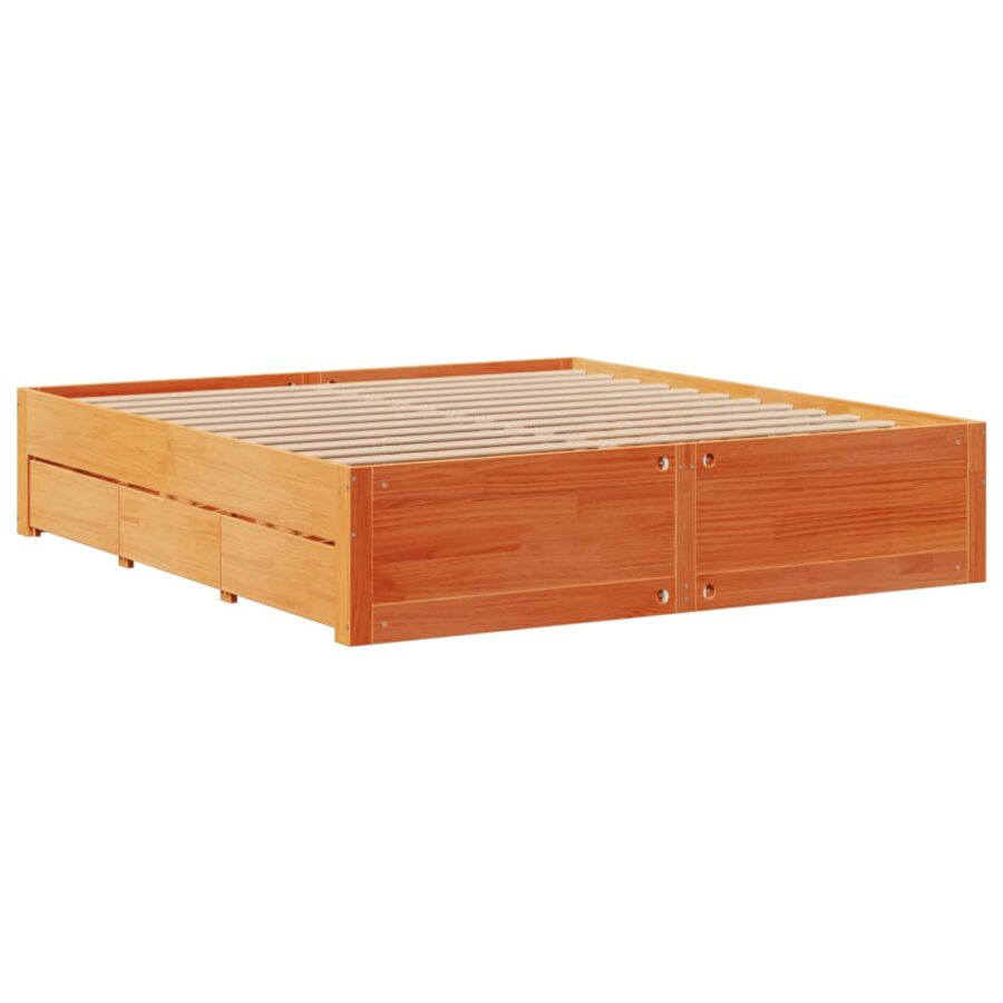 Bed met boekenkast zonder matras grenenhout wasbruin 200x200 cm - Afbeelding 6