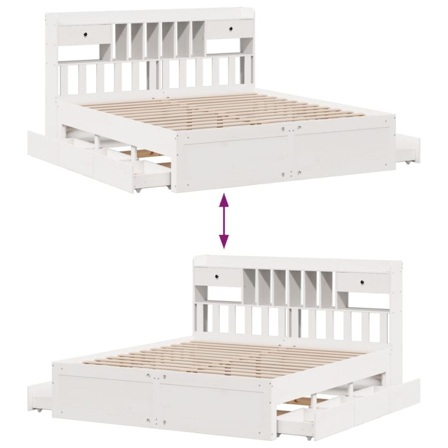Bed met boekenkast zonder matras grenenhout wit 180x200 cm - Afbeelding 12